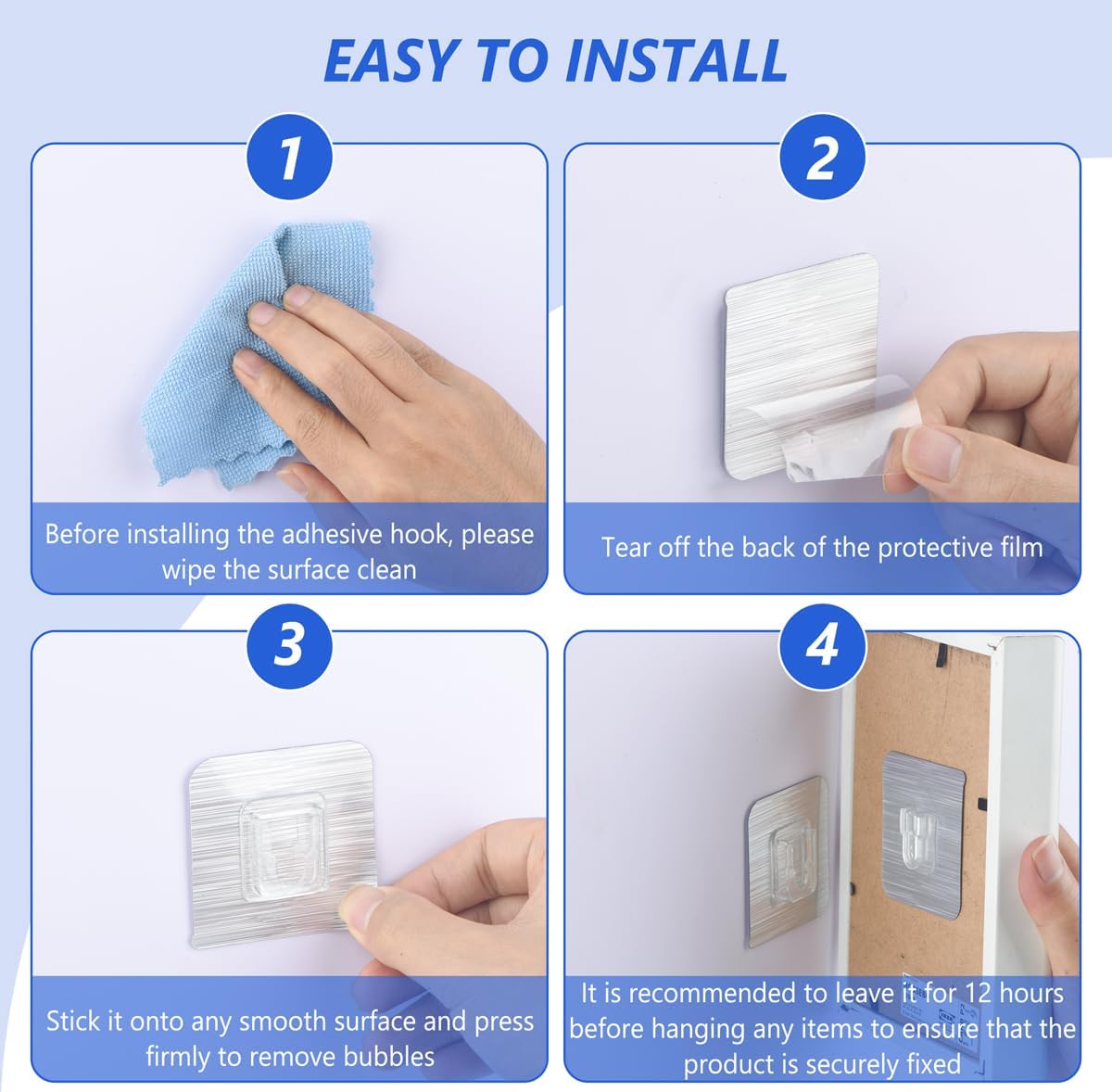 30-Piece Double-Sided Adhesive Wall Hooks - 15LB Max Heavy Duty, Clean, Waterproof Utility Hooks for Bathroom, Kitchen, Picture Hanging