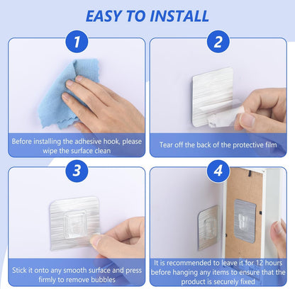 30-Piece Double-Sided Adhesive Wall Hooks - 15LB Max Heavy Duty, Clean, Waterproof Utility Hooks for Bathroom, Kitchen, Picture Hanging
