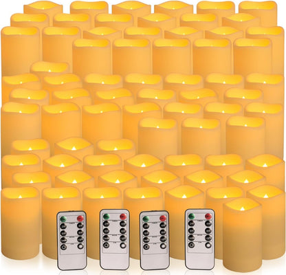 Enpornk Flameless Battery Operated Outdoor Waterproof Set of 12(D: 3" x H: 3" 4" 5" 6") Pillar LED Candles with 10-Key Remote and Cycling 24 Hours Timer