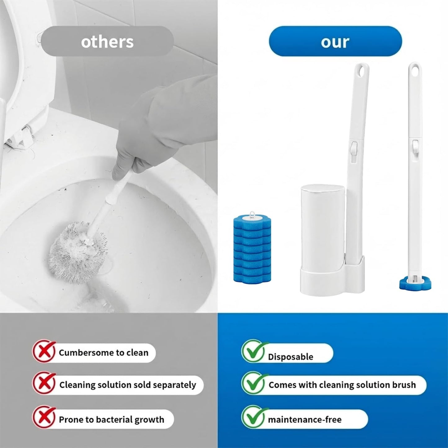 Disposable Toilet Brush with 48 Refills,Toilet Cleaning Supplies,Toilet Wand Brush Starter Kit,Wall Mounted Toilet Bowl Cleaner Brush with Holder for Bathroom Deep Cleaning & Hygiene (White)