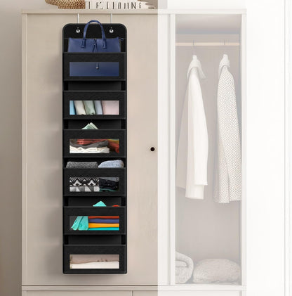 Simple Houseware 6 Clear Window Pocket Over Closet Door Storage Hanging Organizer for Bedroom, Bathroom, Pantry, Beige