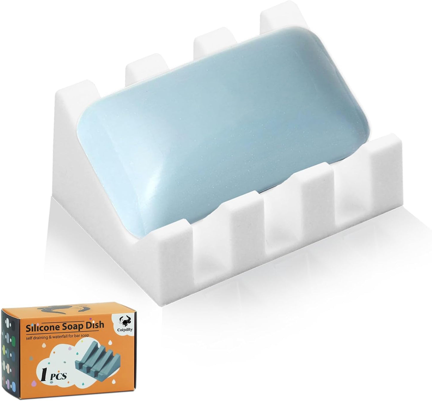 Self Draining Soap Dish Holder,Silicone Soap Dish,for Bathroom,Kitchen, Sponges，Can Extend Soap Life，Keep Soap Bars Dry and Easy Cleaning (White,1-Pack) - Colors B