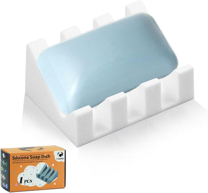 Self Draining Soap Dish Holder,Silicone Soap Dish,for Bathroom,Kitchen, Sponges，Can Extend Soap Life，Keep Soap Bars Dry and Easy Cleaning (White,1-Pack) - Colors B
