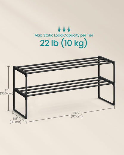 SONGMICS Shoe Rack, 6-Tier Shoe Organizer, Metal Storage Shelf, Upright or Upside Down, for 24-30 Pairs, Stackable, for Entryway, 11.8 x 36.2 x 42.7 Inches, Black ULSA306BH01