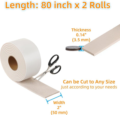 Furnigear Felt Strips with Adhesive Backing Heavy Duty Cuttable Felt Tape Roll Furniture Pads for Chair Legs - Protecting Hardwood Floors, Chair Wall Protector (Black, 80 x 0.5 x 0.14 Inch)