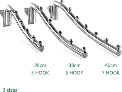 Folding Clothes Hanger Rack Wall Mount, Wall Mounted Clothes Rack Metal, 2 Pack Stainless Steel Garment Hooks Clothing Multiple Hook Space Saving for Closet Organizer, Bathroom, Laundry Room, Kitchen