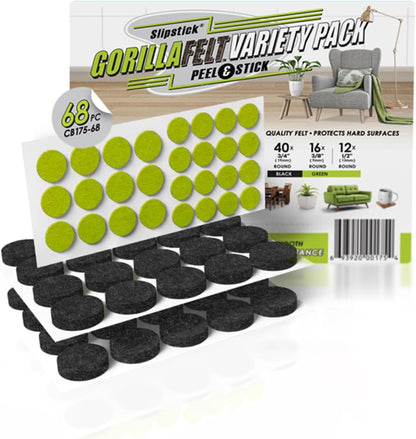 GorillaFelt Chair Leg Floor Protectors/Felt Chair Glides (Set of 16) Tap-On Felt Furniture Pads Guaranteed to Stay On, 1 Inch Round Chair Sliders
