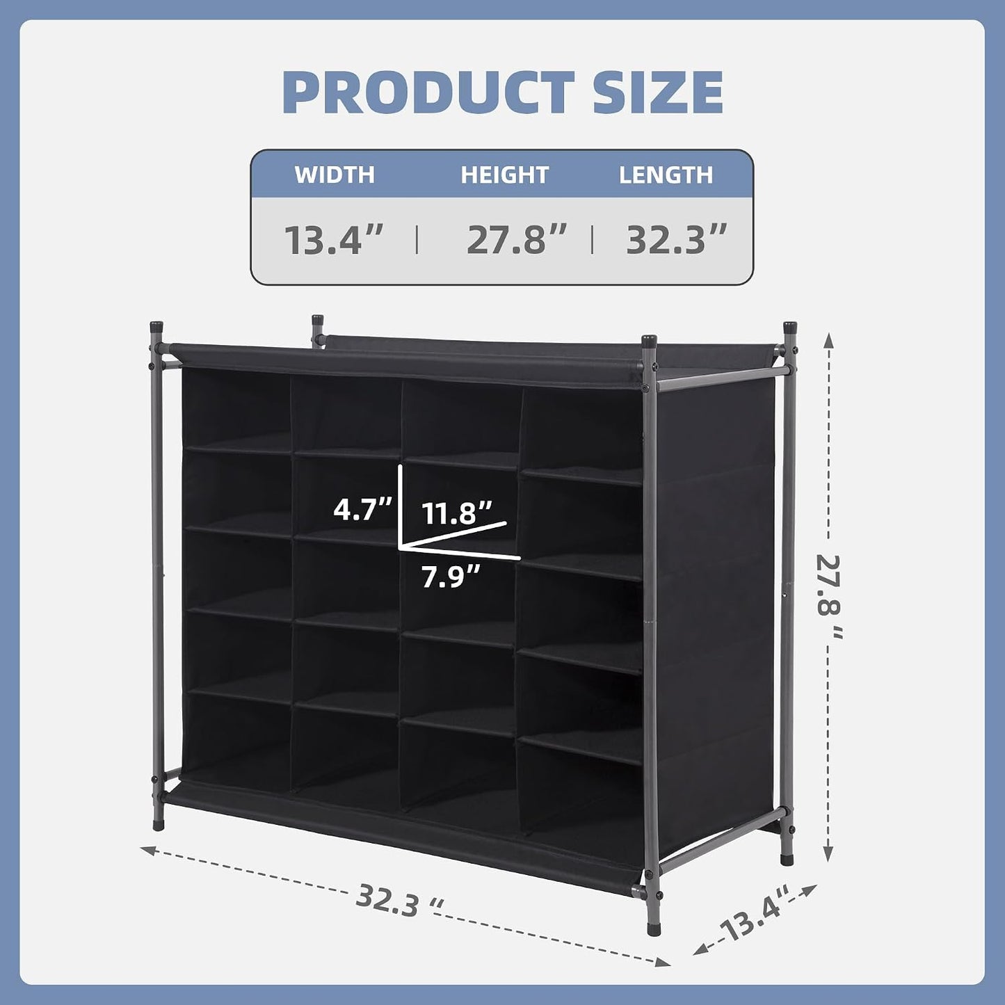 STORAGE MANIAC Stackable Shoe Cubby Organizer, Free Standing Shoe Cube Rack for Entryway, Bedroom, Apartment, Closet, 20-Cube Gray