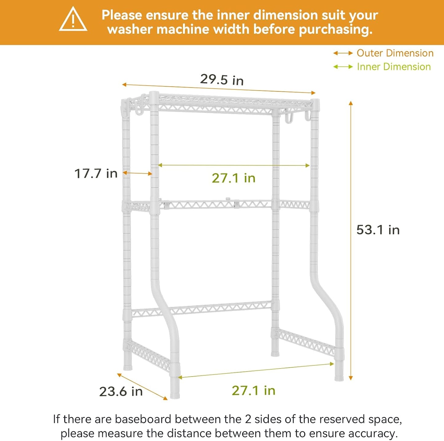 ULIFHOME U16 Upgraded Washer Dryer Stacking Rack for Narrow Laundry Room and Bathroom, Metal Over Washer and Dryer Storage Shelves for Saving Space, 29.5" W x 23.6" D x 53.1" H, Black