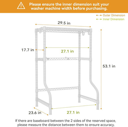 ULIFHOME U16 Upgraded Washer Dryer Stacking Rack for Narrow Laundry Room and Bathroom, Metal Over Washer and Dryer Storage Shelves for Saving Space, 29.5" W x 23.6" D x 53.1" H, Black