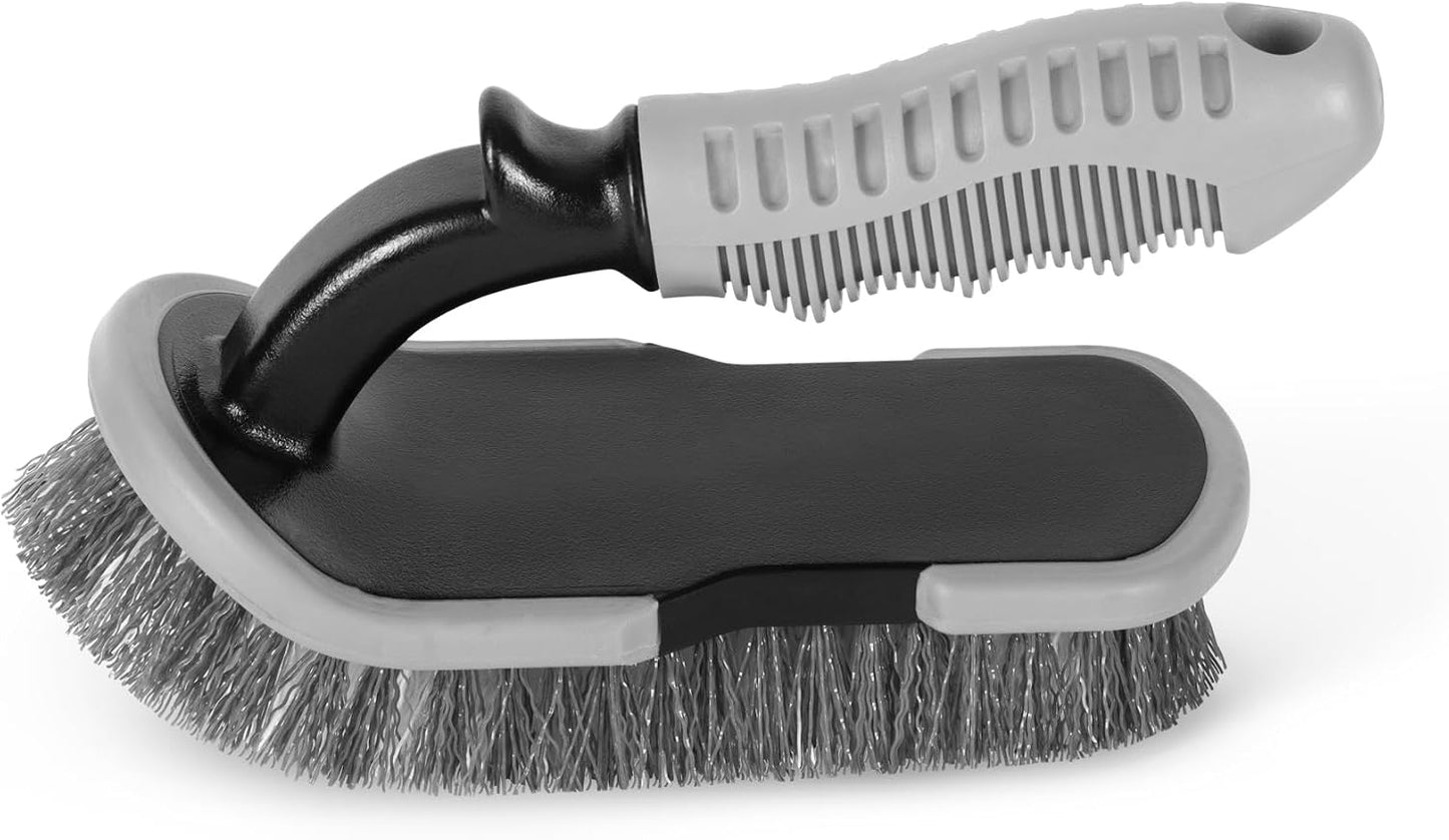 DecorRack 2 Pack Cleaning Brush, Heavy-Duty Scrub Brush with Ergonomic Handle for Floors, Tiles, Bathtubs, Grout, Decks, and Outdoor Surfaces (Orange, 2 Pack)