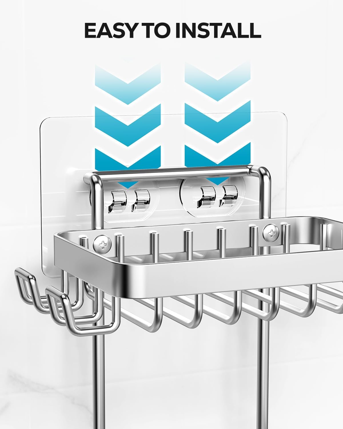 Nieifi Bar Soap Holder, Adhesive Soap Dish for Bathroom Shower Wall | Stainless steel, 2 tier, razor holders, 8 hooks, bathtub, kitchen sink, wall mounted, no drilling, counter, black
