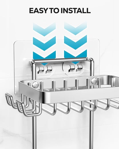Nieifi Bar Soap Holder, Adhesive Soap Dish for Bathroom Shower Wall | Stainless steel, 2 tier, razor holders, 8 hooks, bathtub, kitchen sink, wall mounted, no drilling, counter, black