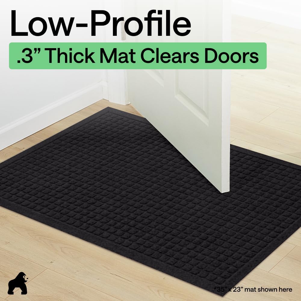 GORILLA GRIP® Ultra Absorbent Front Door Mat Outside Entrance, Traps Dirt and Moisture, HydroABSORB Indoor Outdoor Doormat Holds Up to 1.7 Cups Water, Stain and Fade Resistant Welcome Mat, 29x17 Black