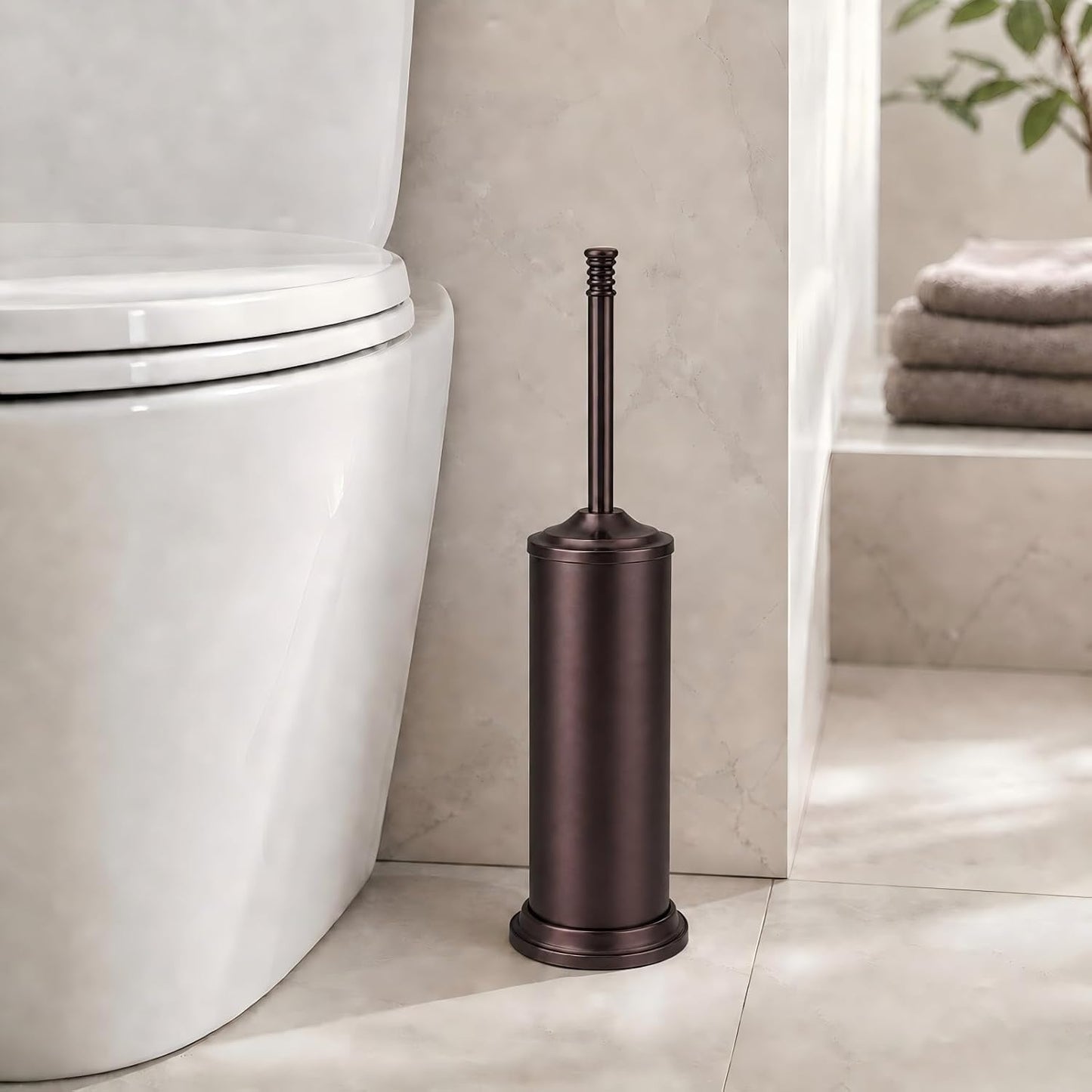 Nickel Toilet Brush and Holder Set，Extra Long Handled Toilet Bowl Brush and Holder，Stainless Steel Heavy Duty Toilet Brush for Bathroom,Deep Cleaning Modern Toilet Cleaner Slip Base
