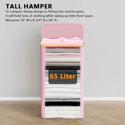 SpaceAid Double Laundry Hamper 2 Section with Lid and Removable Laundry Bags, 160L Clothes Basket with Bamboo Handles, Large Collapsible Hamper for Bedroom, Bathroom, Dorm, Laundry Room - White
