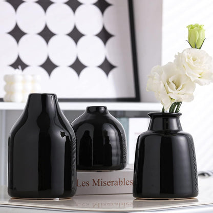 hjn Small White Vase Set of 3 for Modern Home Decor,Ceramic Vases for Centerpieces Flower Vases for Living Room Wedding/Dinner Table/Party -White