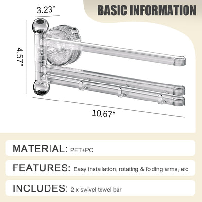 2PCS Swivel Suction Cup Towel Bar 3 Swing Arms 270°Rotation Wall Mounted Cloth Drip Dry Holder Multifunctional Storage Rack for Bathroom and Kitchen Accessories Beige