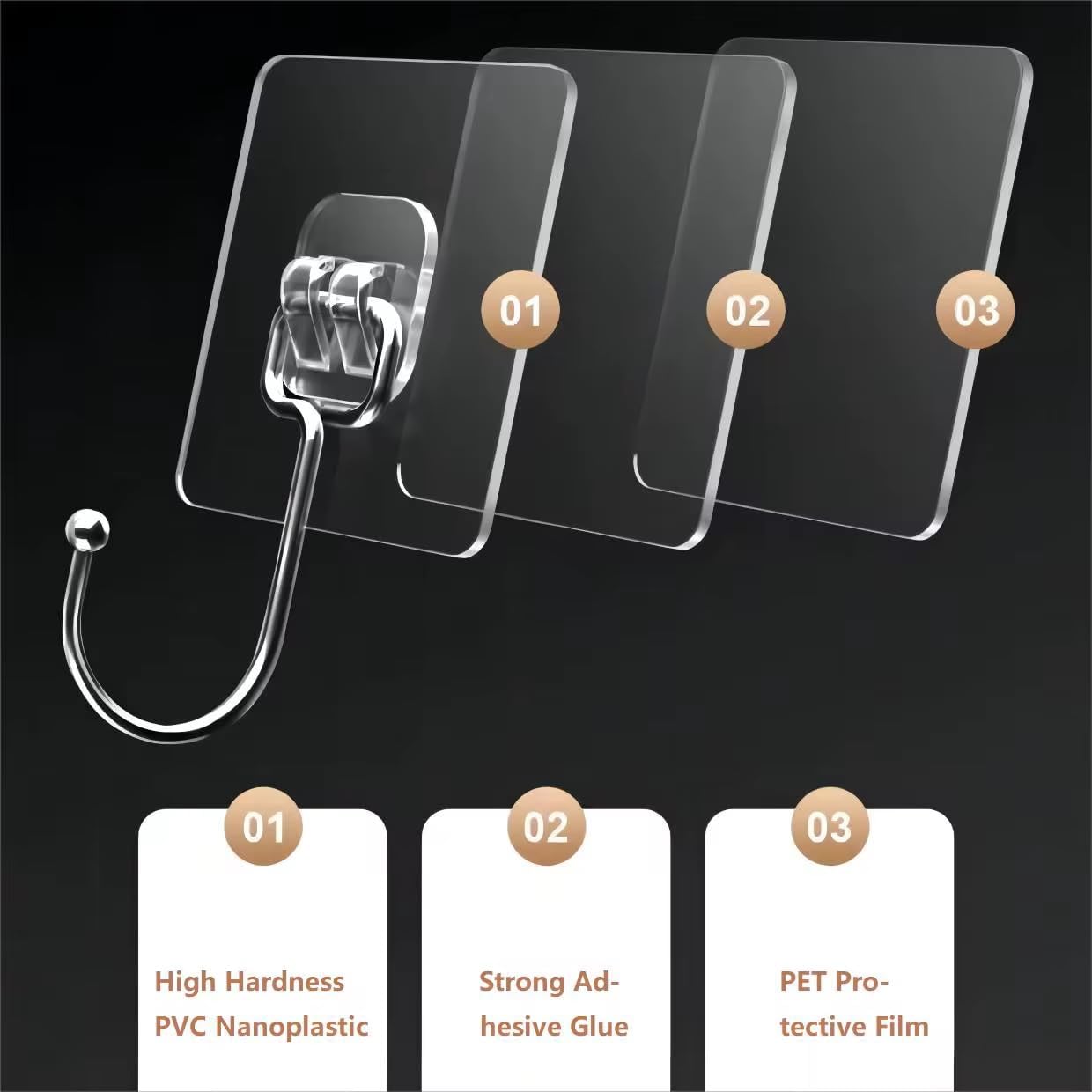 Luxe Hooks, Heavy Duty Wall Hooks, Waterproof Self Adhesive Hooks for Bathroom, Kitchen, Shower & Office, No Drill Wall Hooks for Towels, 10 Counts. (10, Transparent)