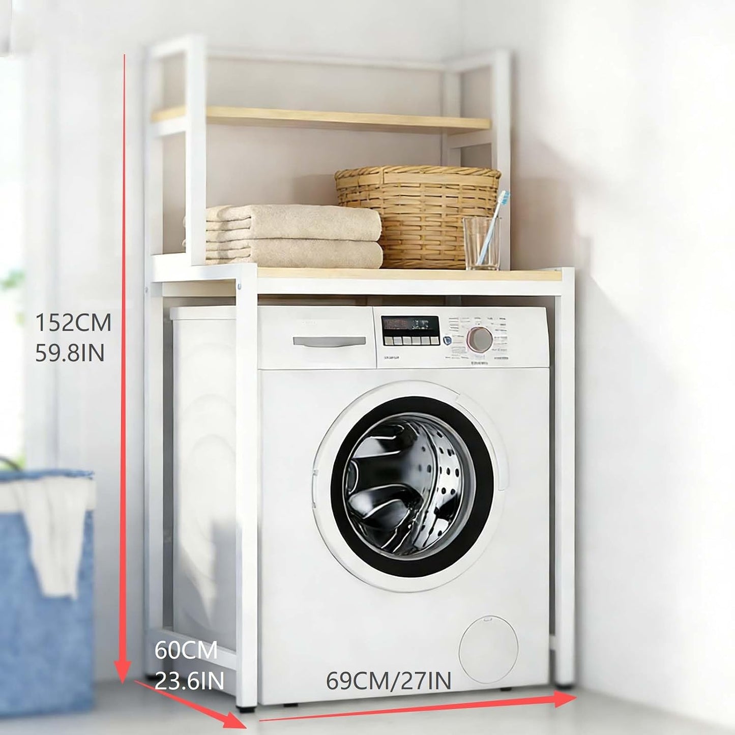 Over The Washer Storage Shelf – Space-Saving Laundry Room Organizer, Sturdy Bathroom Storage Rack for Essentials(Black,Two Layers)