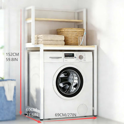 Modern Style Over Washer Storage Shelf, White Metal and Wood Organizer for Neat Home Laundry Room(Black,3-T)
