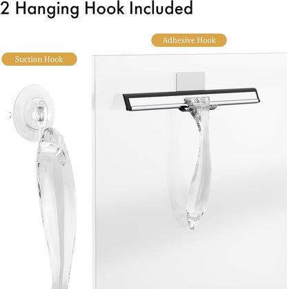 AmazerBath Shower Squeegee for Glass Doors, All-Purpose Squeegee with Suction Hook & Adhesive Hook, Clear Squeegee for Shower Glass, Windows, Mirrors, Tiles and Car Windows - 10 Inches, Clear
