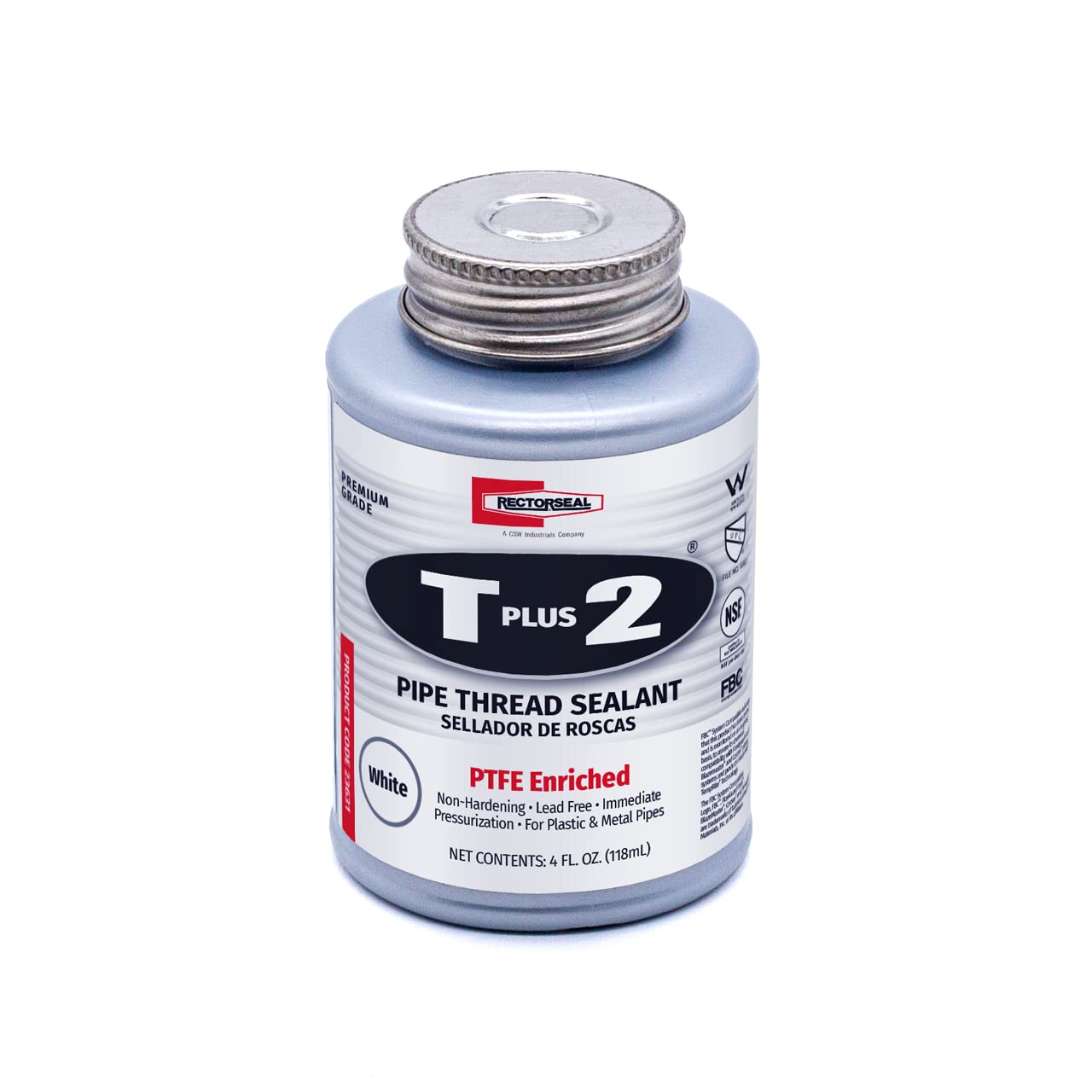 RectorSeal T Plus 2 23710 Pipe Thread Sealant, Non-Hardening, Synthetic Fibers, Contains No Other Metals, PTFE Enriched, Plumbing, 1 3/4 oz.