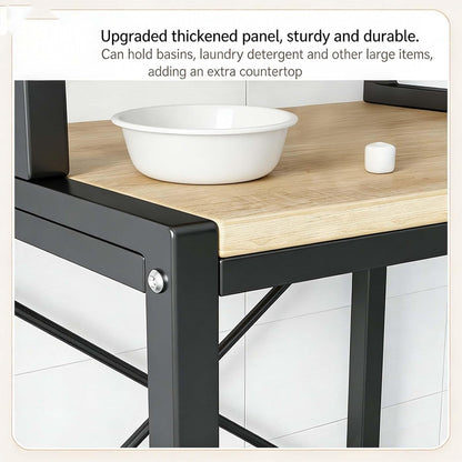 Over The Washer Storage Shelf – Space-Saving Laundry Room Organizer, Sturdy Bathroom Storage Rack for Essentials(Black,Two Layers)