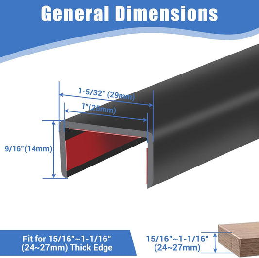 Rubber Edge Trim, Self-Adhesive U Channel Edge Protector for Interior Door Side, Woods, Flexible U Shaped Peel and Stick Edge Banding, Furniture Edge Guard, Fit 1-3/8"(35mm), 10Ft, Black - Colors A