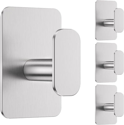 Heavy Duty Adhesive Hooks - 26lb Max, Sticky Wall Hooks Waterproof Stainless Steel for Hanging Towel, Coat, Robe, Towel Hooks Stick on Bathroom, Kitchen, Shower, Door (Black, 4 Pack)