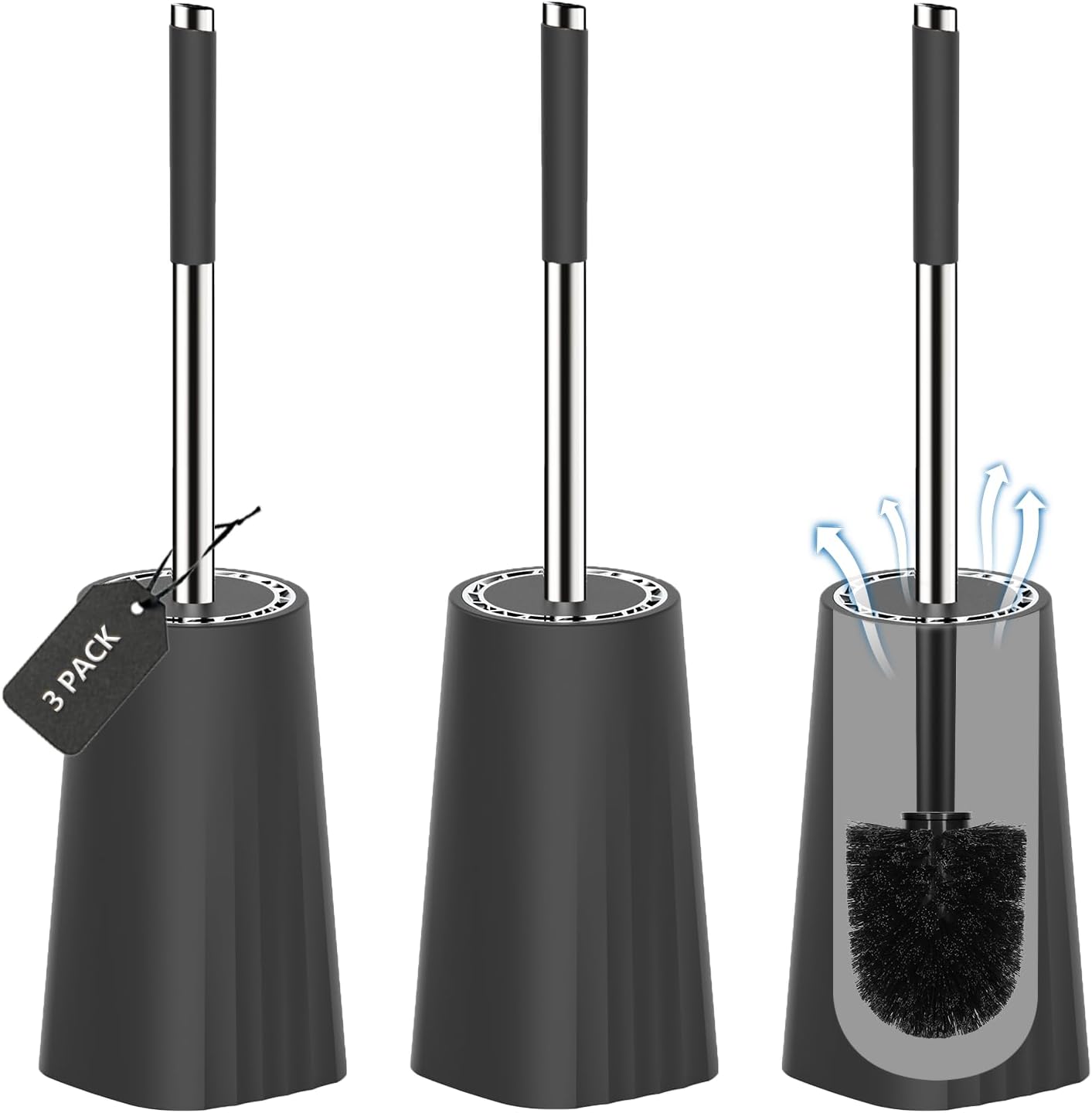 SetSail Toilet Brush, Compact Size Toilet Bowl Brush and Holder Toilet Brushes for Bathroom with Stainless Steel Handle Toilet Cleaner Brush with Durable Scrubbing Bristles, Splash-Proof