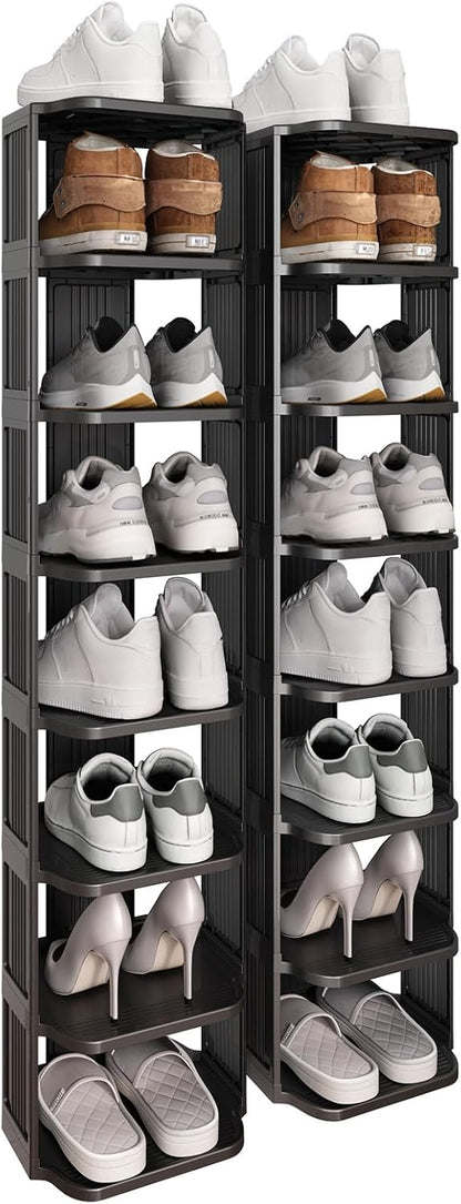 Kitstorack 8-Tier Vertical Plastic Shoe Rack, Freestanding Stackable Storage Organizer for Small Closets and Tight Spaces
