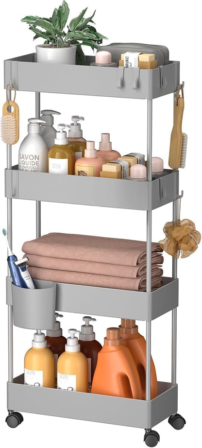 Pipishell Slim Storage Cart with Wheels - Bathroom Cart Organizer Storage, 4 Tier Rolling Carts for Bathroom, Laundry Room, Kitchen, Narrow Space, Black PIUC05