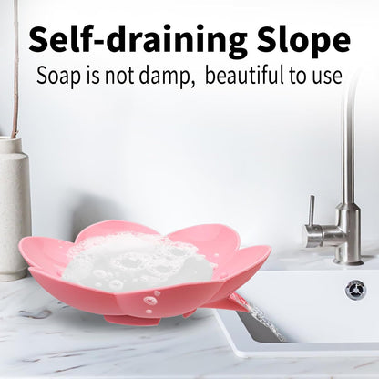 Soap Dishes 2 Pack Self Draining XL Flexible Bar Holder for Shower Steamer, Silicone Flower Soap Saver Tray for Counter Bathtub Sink Bathroom Decor with Drainage -Mirror Surface Easy Clean, Grey/Blue