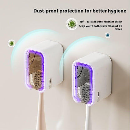 2 Pcs Toothbrush Holders for Bathroom, Toothbrush Holder Wall Mounted with Cover - Moisture-Proof and Dust-Proof Toothbrush Storage Organizer for Family & Travel