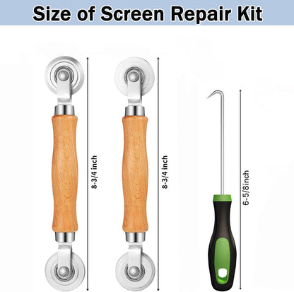 King&Charles Screen Repair Kit,5-in-1 Screen Roller Tool,0.14inx32ft Spline | Steel/Nylon Roller, 8 Clips, Hook Screen Door Repair Kit, Window Mesh, Window Screens, Patio and RV Mesh Replacement