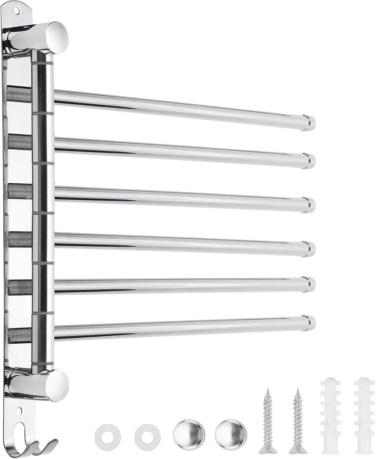 5-Arm Swivel Towel Rack - 180° Rotating Wall Mounted, 304 Stainless Steel Rustproof, Heavy Duty Bathroom Accessories, Space Saving Towel Organizer for Bathroom Kitchen Laundry - Pearl White