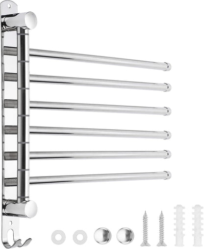 5-Arm Swivel Towel Rack - 180° Rotating Wall Mounted, 304 Stainless Steel Rustproof, Heavy Duty Bathroom Accessories, Space Saving Towel Organizer for Bathroom Kitchen Laundry - Pearl White