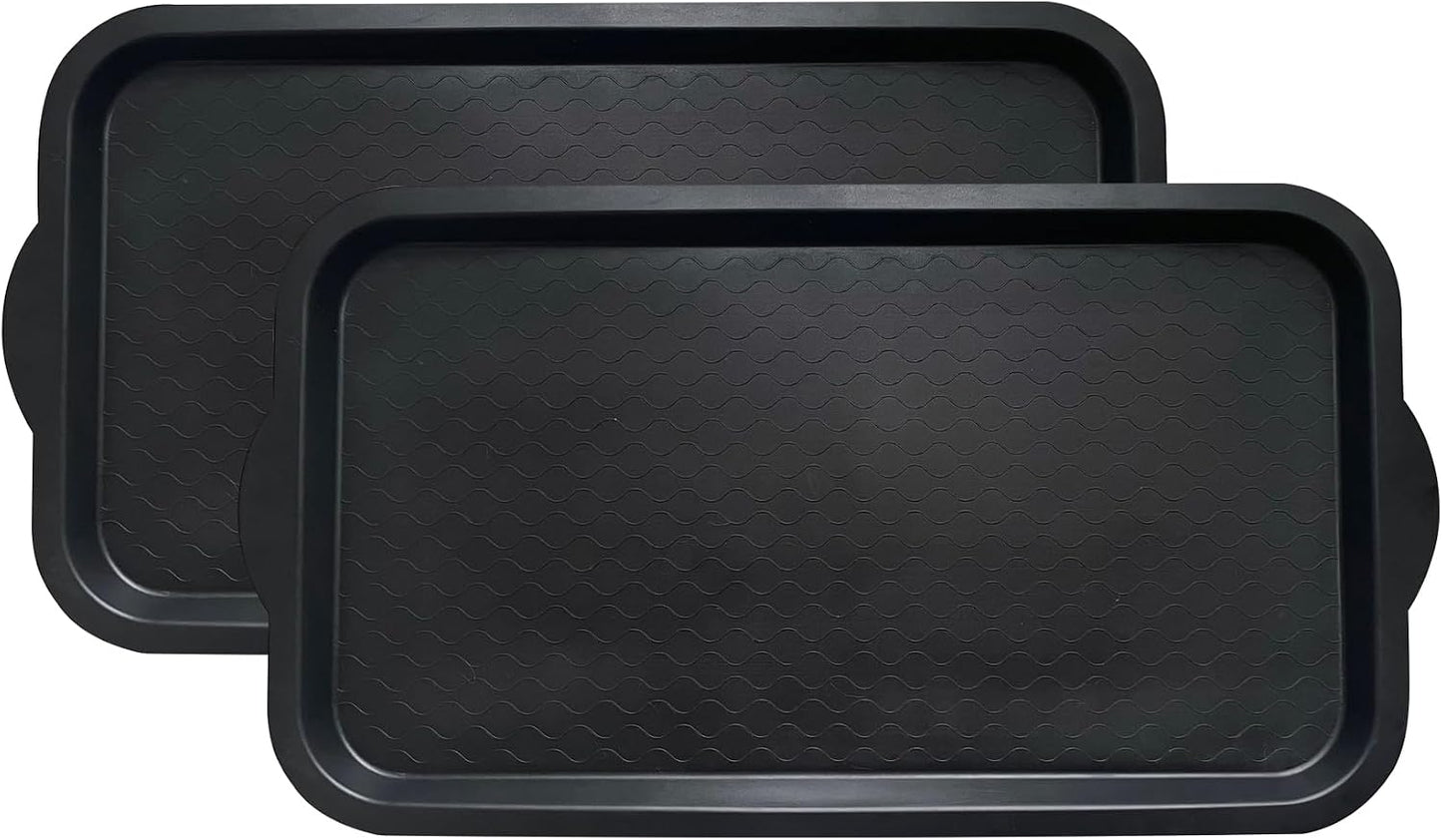 PetLike Boot Tray for Entryway, Pet Food Mat, Waterproof Rubber Shoe Mat for Indoor and Outdoor, Multi-Purpose Tray for Boots, Shoes, Pets, Garden (Black, 1PACK 29.5X16 INCH)