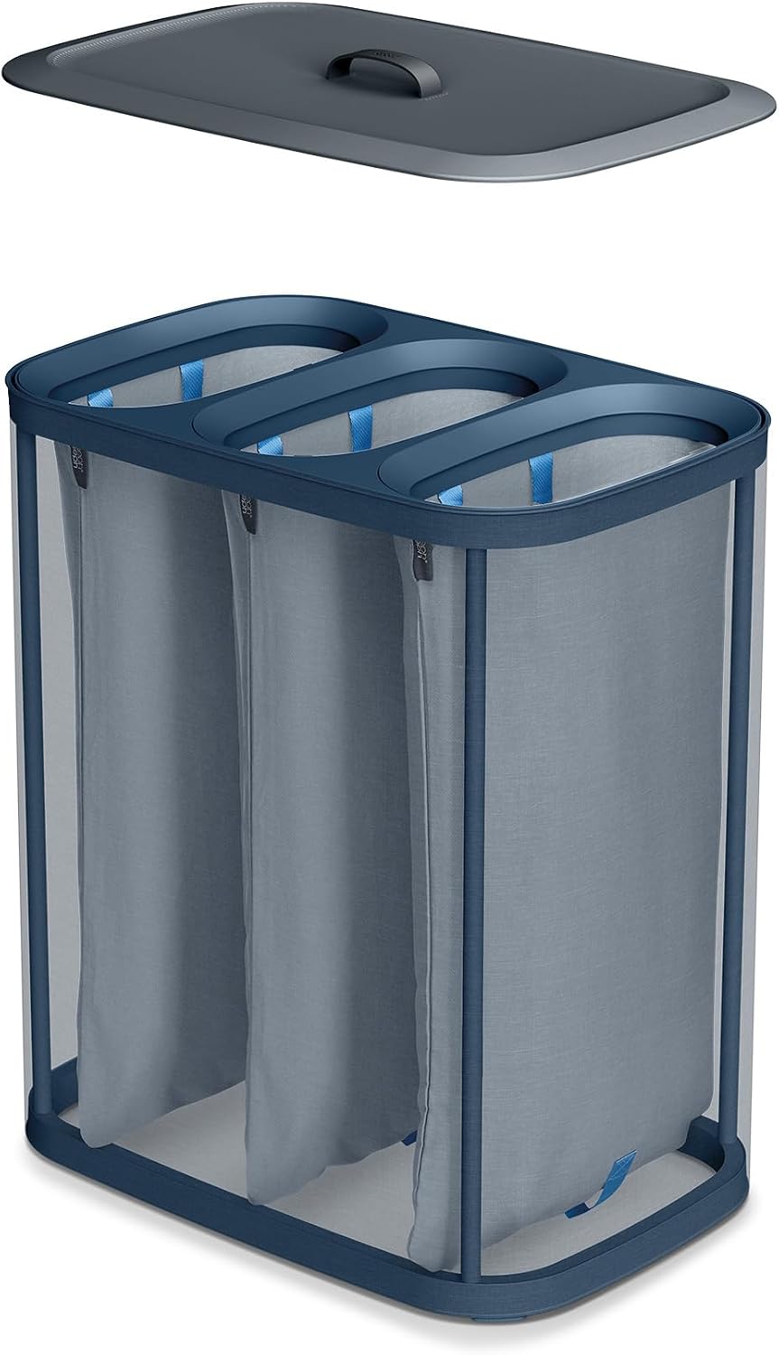 Joseph Joseph Tota Trio 90 liter/23.8 gallon Laundry Hamper Separation Basket with lid, 3 Removable Washing Bags with Handles- Ecru