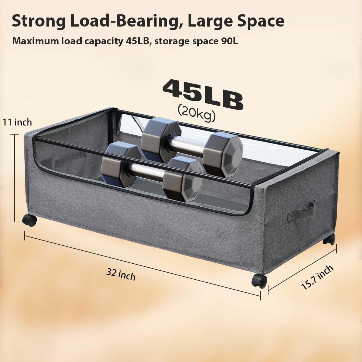 FOUCSSOMEI Under Bed Storage with Wheels, Under The Bed Storage Drawers On Wheels, Rolling Underbed Drawers, Lockable, Heavy Duty