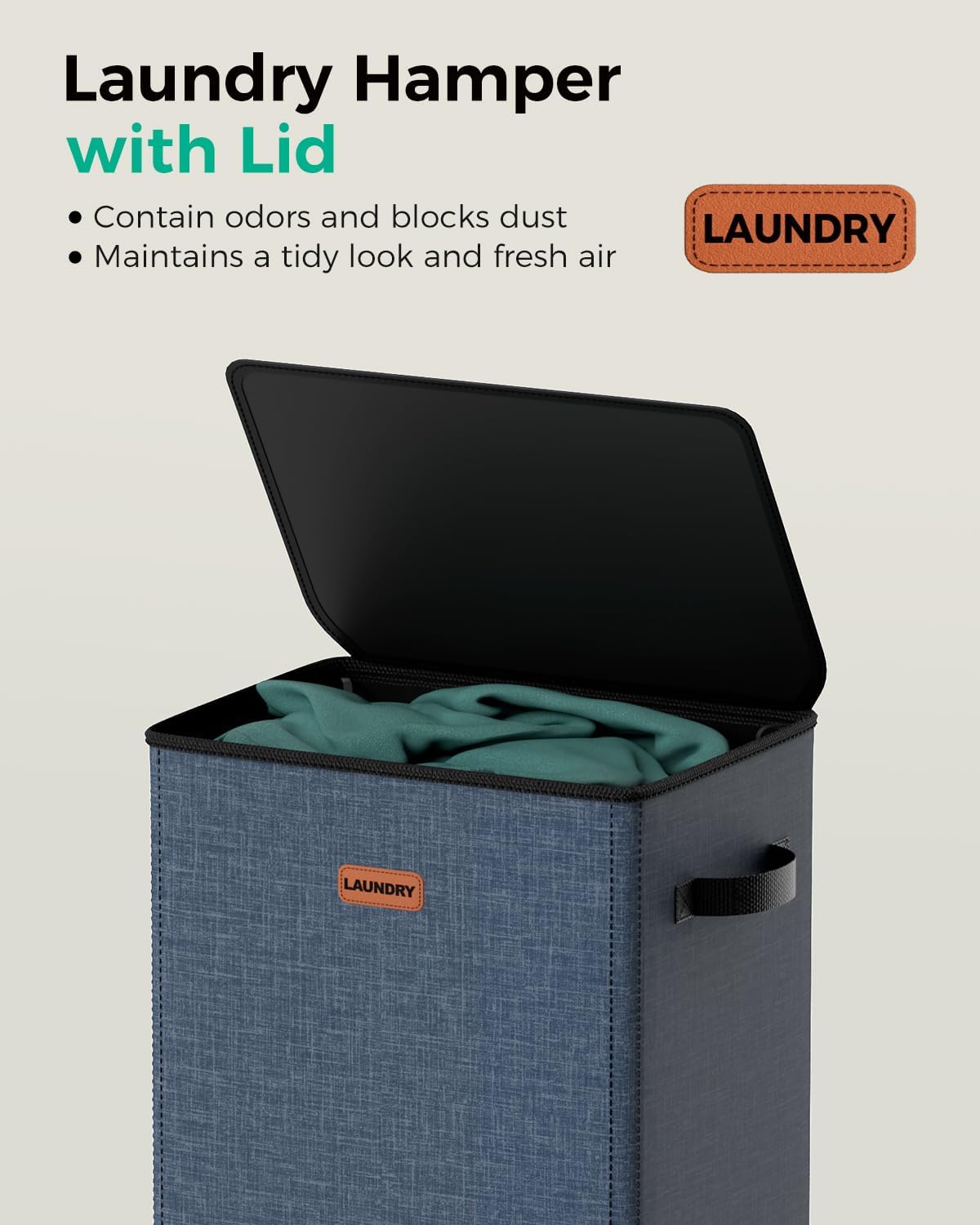 150L 2-Section Laundry Hamper with Lid – Removable Bag, Double Compartment Clothes Hamper for Bathroom, Bedroom, Dorm & Laundry Room