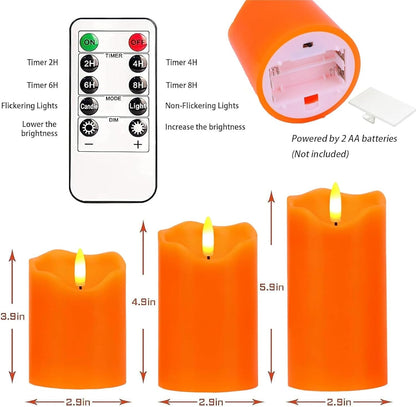 Flameless Candles Lights, Set of 3 Flickering LED Candles with Remote & Timer, Dimmable Electric Pillar Candles Battery Operated, Green Candles for Home St. Patrick’s Day Christmas Decor (Green)