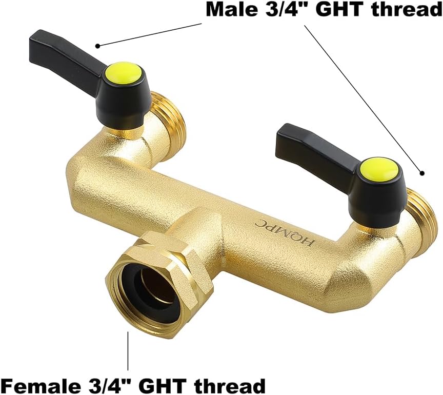 HQMPC Hose Splitter Garden Hose 3 Way Valve Brass Hose Splitter with Solid Long Handle Hose Spigot Splitter 3 Way Valve 3/4" GHT Thread