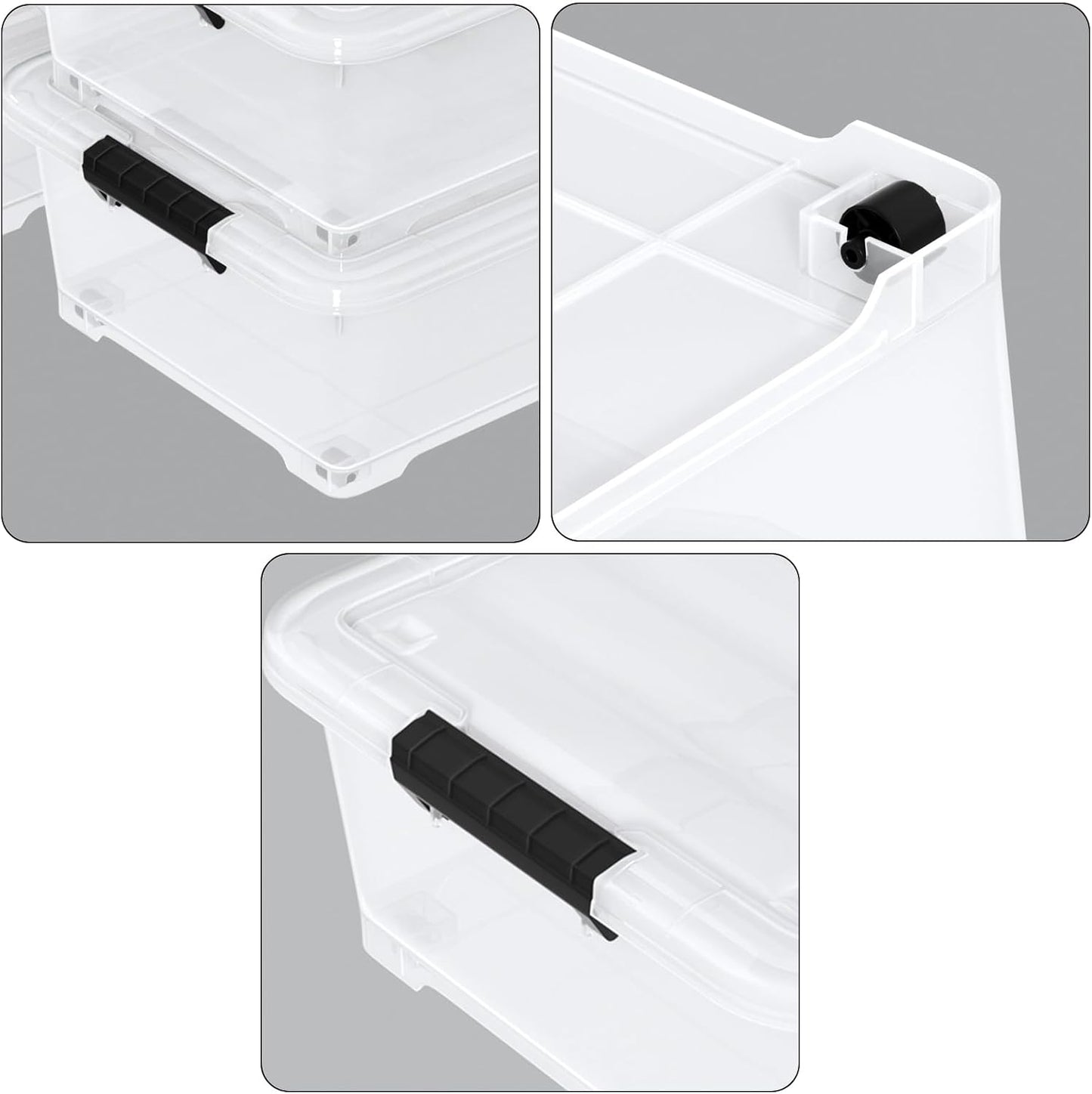 3-Pack Wheeled Plastic Under Bed Storage Box with Lids, 40 L | Under Bed Storage Bin, Secure Side Latch Lid, Built-In Rolling Wheels, Stackable Design, Perfect for Under Bed Storage