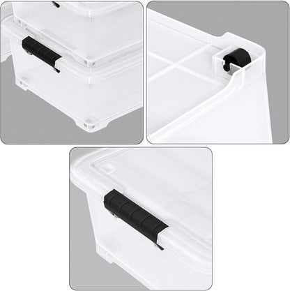 3-Pack Wheeled Plastic Under Bed Storage Box with Lids, 40 L | Under Bed Storage Bin, Secure Side Latch Lid, Built-In Rolling Wheels, Stackable Design, Perfect for Under Bed Storage