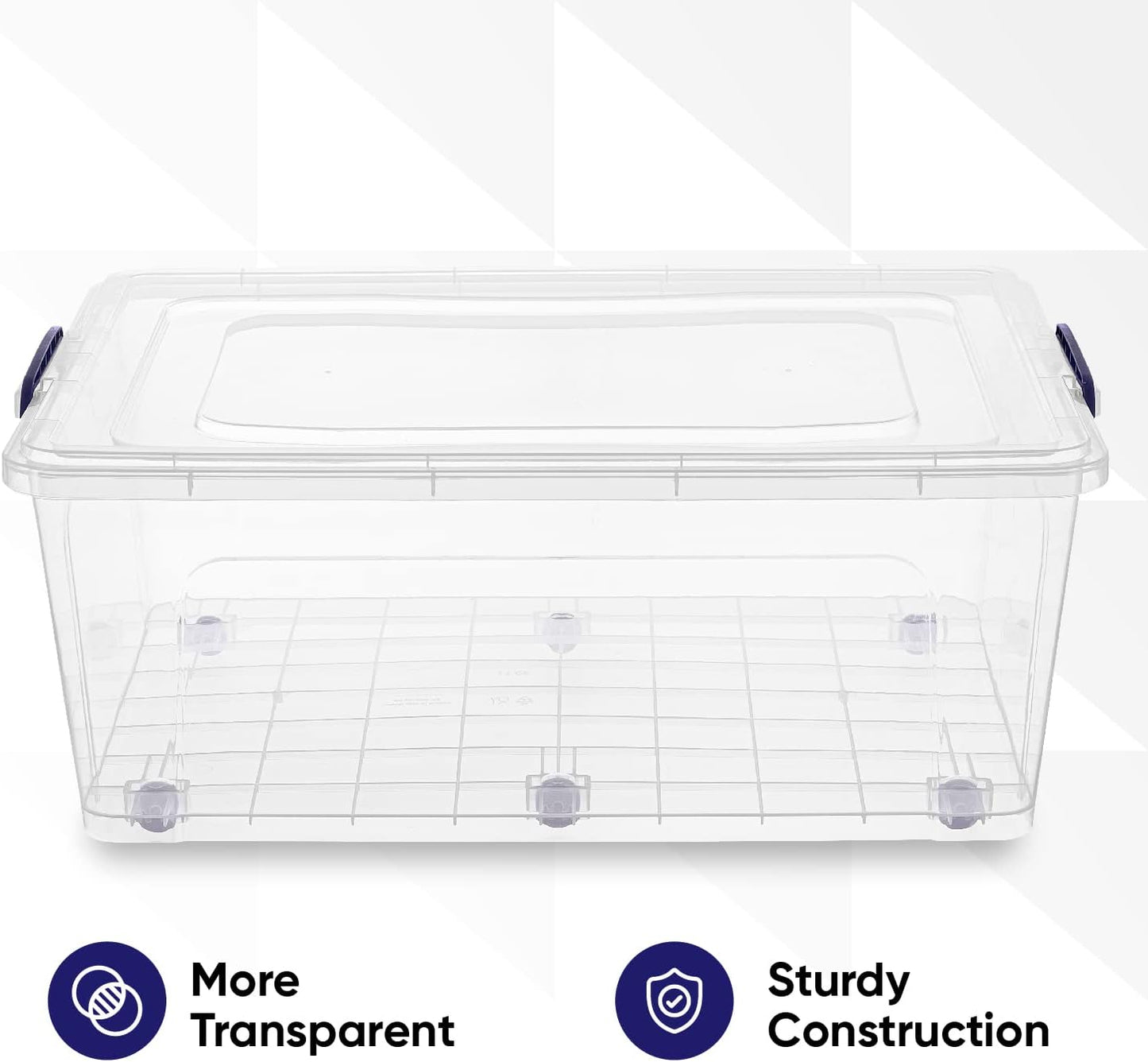 Superio Under Bed Storage Containers with Wheels (2 Pack), Flat Clear Storage Bin Stackable Large Storage Latch Box with Lids Store Cloths, Bedding, Linen, For Under The Bed, Garage, Home