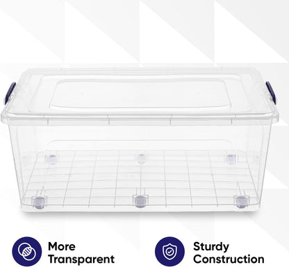 Superio Under Bed Storage Containers with Wheels (2 Pack), Flat Clear Storage Bin Stackable Large Storage Latch Box with Lids Store Cloths, Bedding, Linen, For Under The Bed, Garage, Home