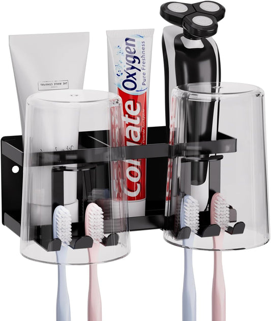 Toothbrush Holders for Bathroom, Toothbrush Holder Wall Mounted Large Capacity Tray, Self Adhesive Tooth Brushing Holder & Bathroom Accessories
