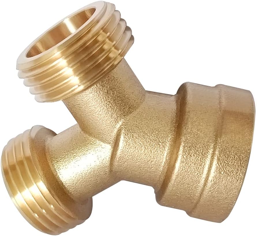 Joywayus 2PCS Brass 3/4" GHT Garden Hose Splitter Body Backyard 2 Way Y Shaped Connector Threaded Pipe Fitting Coupler Adapter with Washer